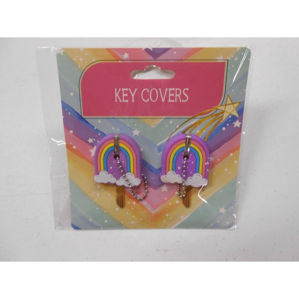 New Cute 2 pack Rainbow Cloud key covers Caps for Keychain House Home RV Apt